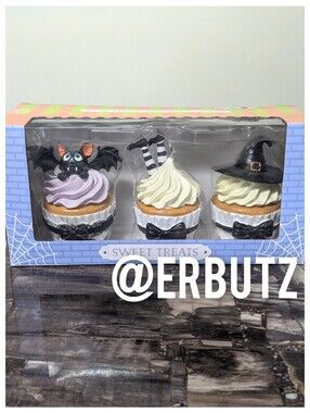 Sweet Treats Witchy Halloween Cupcake Set Figurine Decor 🧙🦇 Resin, Set Of 3